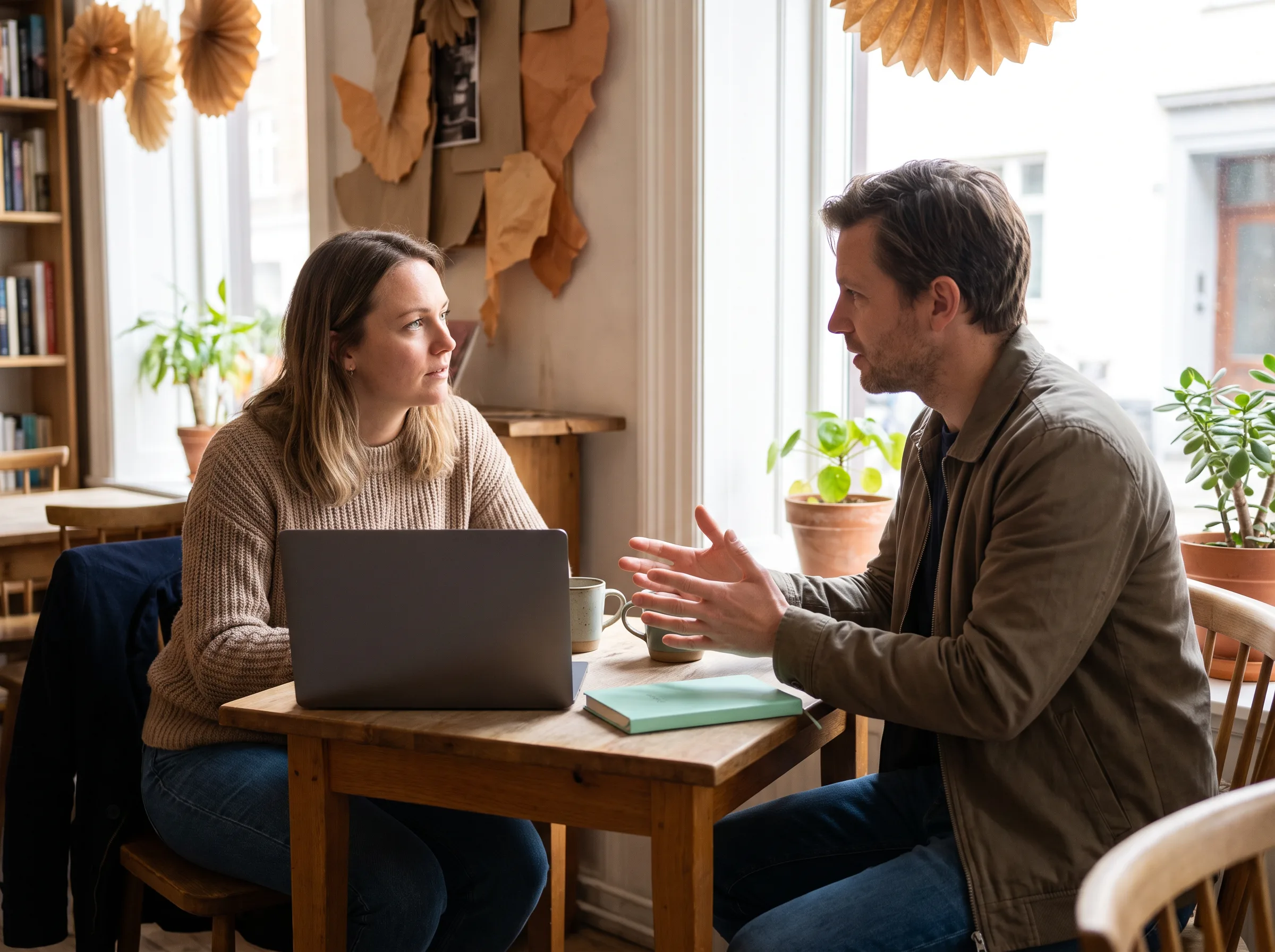 A person carefully handing a device to another person